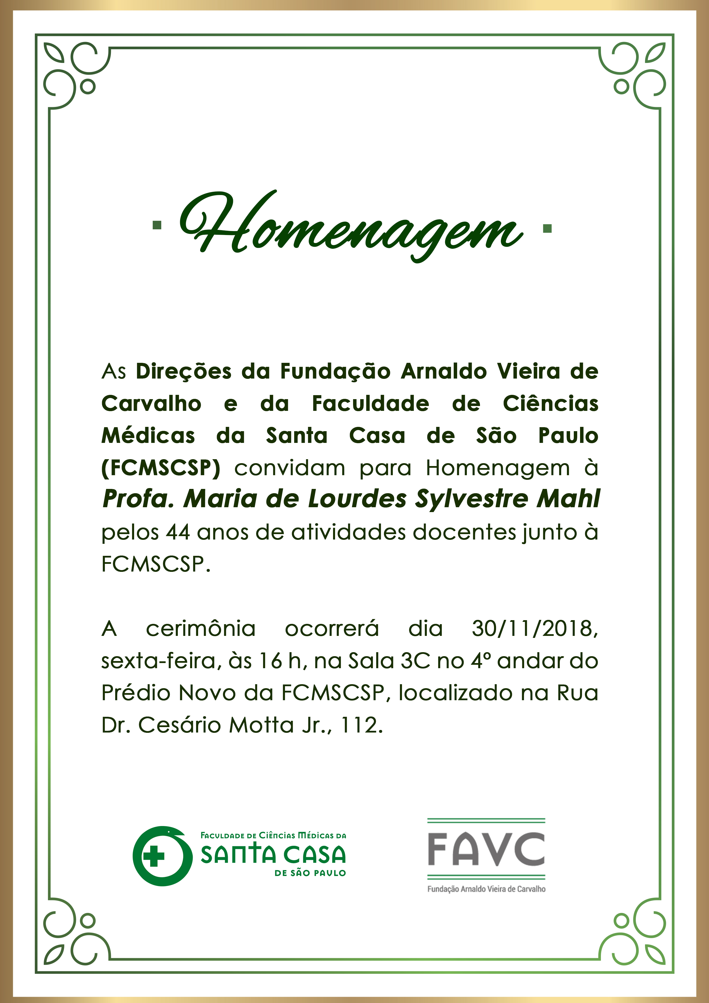 Homenagem A Profa Maria De Lourdes Sylvestre Mahl Faculdade De Ciencias Medicas Da Santa Casa De Sao Paulo